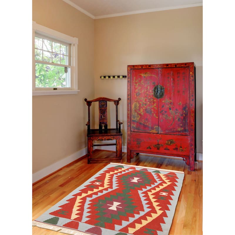 ECARPETGALLERY Flat-Weave Sivas Red Wool Kilim - 4'0 x 5'10