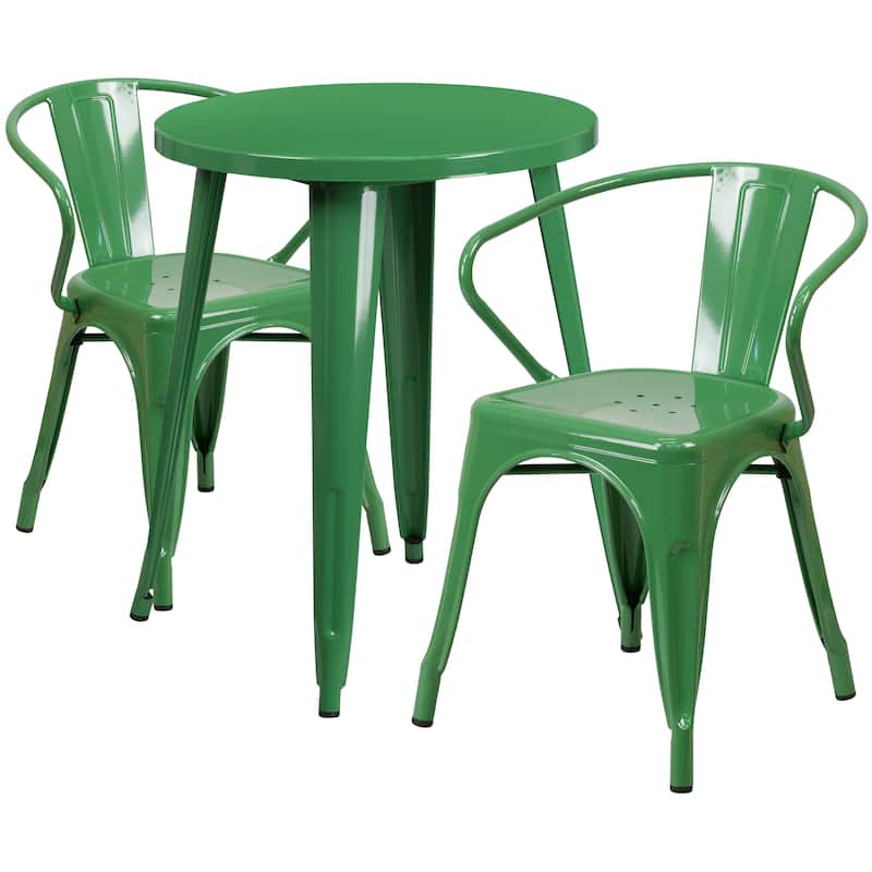 24'' Round Metal Indoor-Outdoor Table Set with 2 Arm Chairs