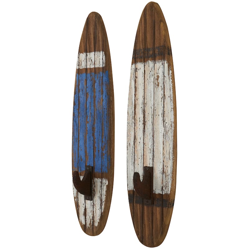 Wood Surfboard Wall Hook - Set of 2 White - Roche River Decor - 4"W x 6"L x 27"H