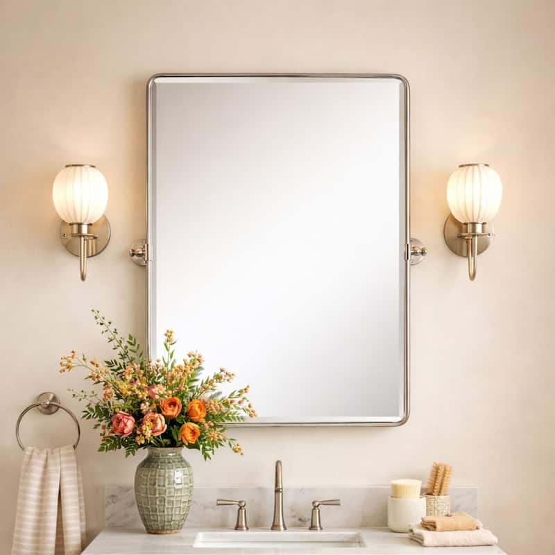 TEHOME Woodvale Rectangle Vertical Metal Wall Mirrors - 24" x 30" - Brushed Nickel