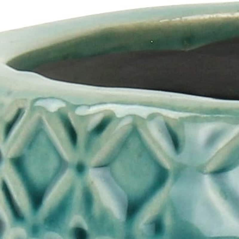 HomeRoots 7" Turquoise Geometric Ceramic Indoor Outdoor Round Pot Planter
