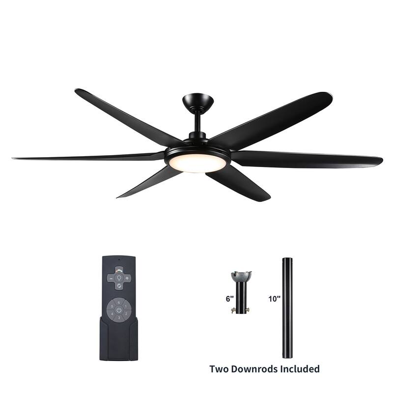 65-inch Modern Black Large Dimmable Ceiling Fan with LED Light and Remote - 65" W x 13.3" H/16.3" H