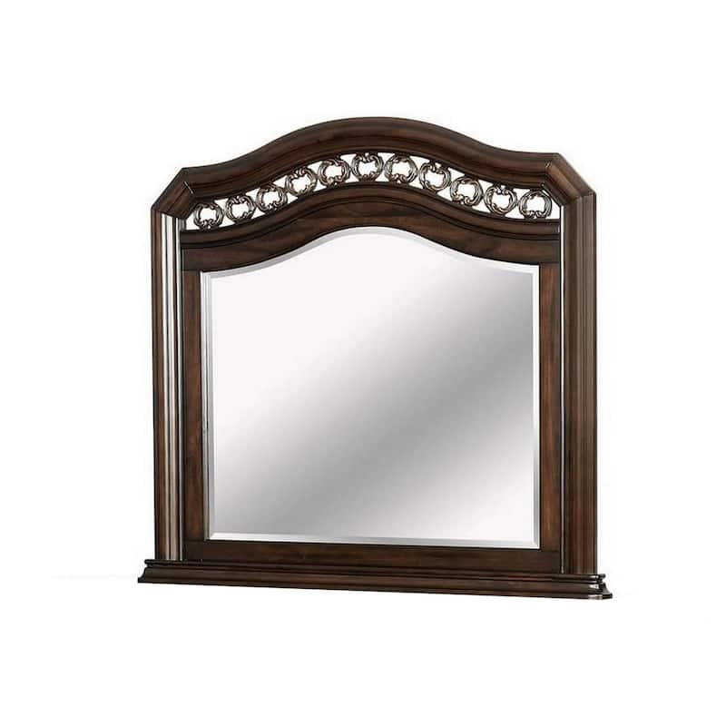 Wall Mirror with Camelback Top Wooden Molded Frame, Espresso Brown