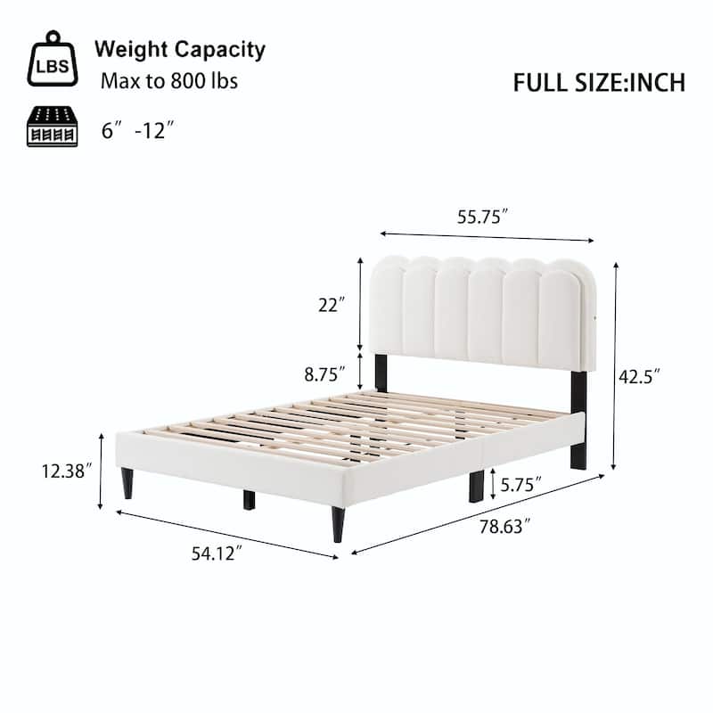 Lambswool Petal Headboard Bed Frame - Cream Style Bedroom Soft Bed with Ambient Light