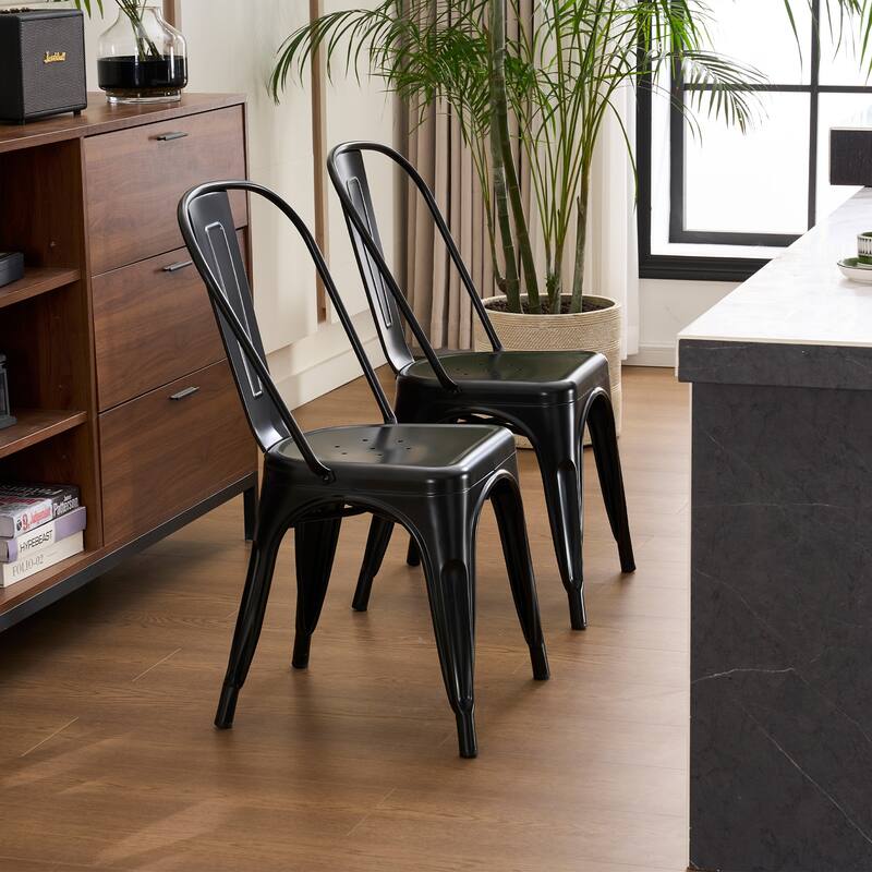 Metal Dining Chairs Set of 4 Stackable Indoor-Outdoor Patio Chair