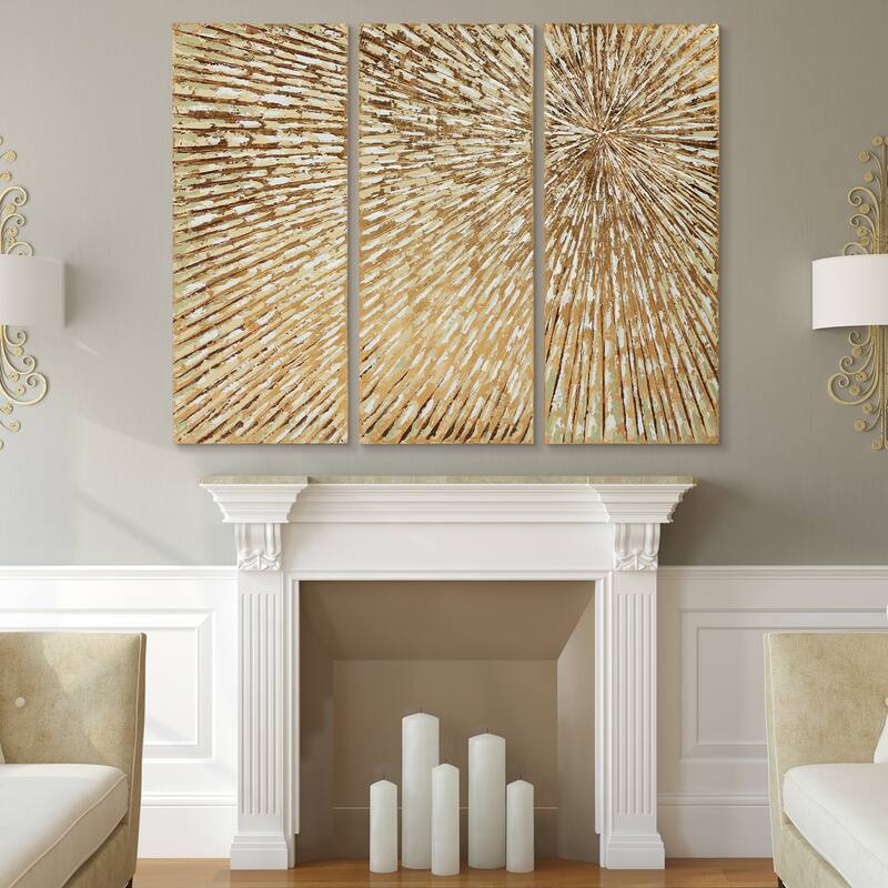 Sunshine Textured Metallic Hand Painted Canvas Wall Art Set of 3 - 48" x 20" x 3