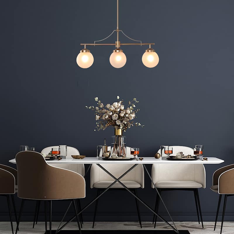 Mid-century Modern Linear Chandelier 3-light Gold Globe Island Pendant Light