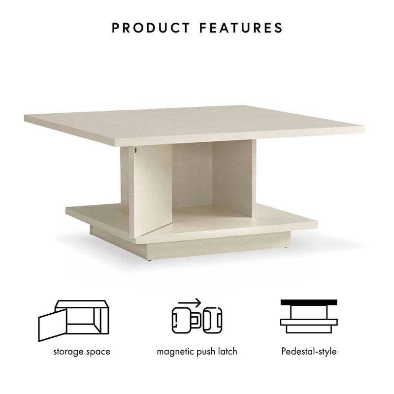 Ross Modern Square Coffee Table with Wrap Around Base Shelf and Hidden Storage by Strick & Bolton