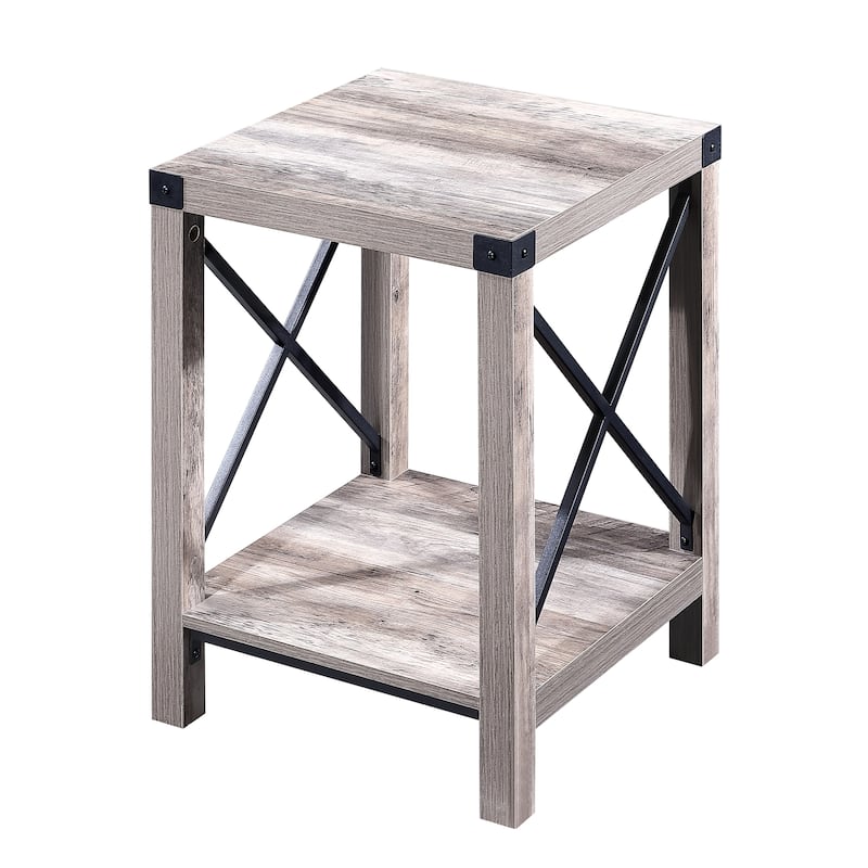 Ledel Rustic Farmhouse End Table Accent Side Table with Storage Shelf