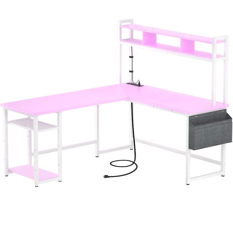 L-Shape Gaming Desk Wood Office Computer Table with Hutch and USB Port