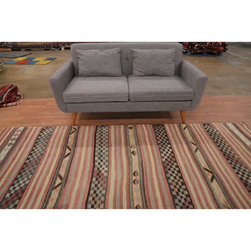 Hand Woven Oriental 100% Wool Carpet Southwestern Tribal Multi-Colored Kilim Area Rug - 9' 9'' X 5' 0''