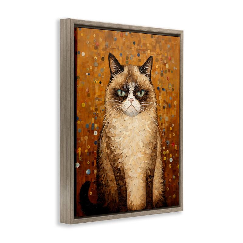 Stupell Grumpy Klimt Cat Framed Floater Canvas Wall Art Design By Arlington Prints