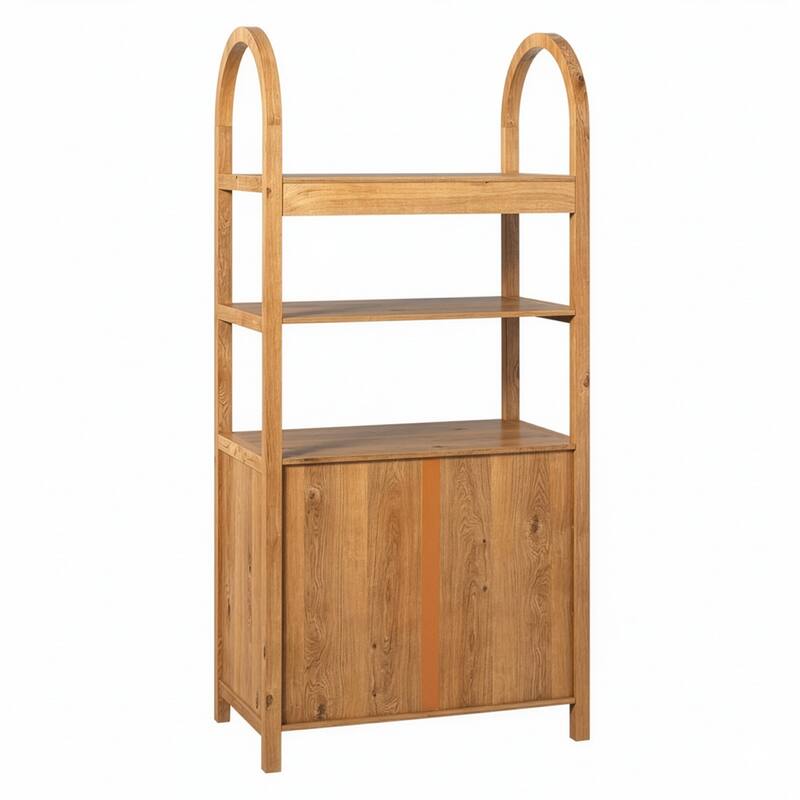 Walker Edison Modern Arched Bookshelf Cabinet with Reeded Doors