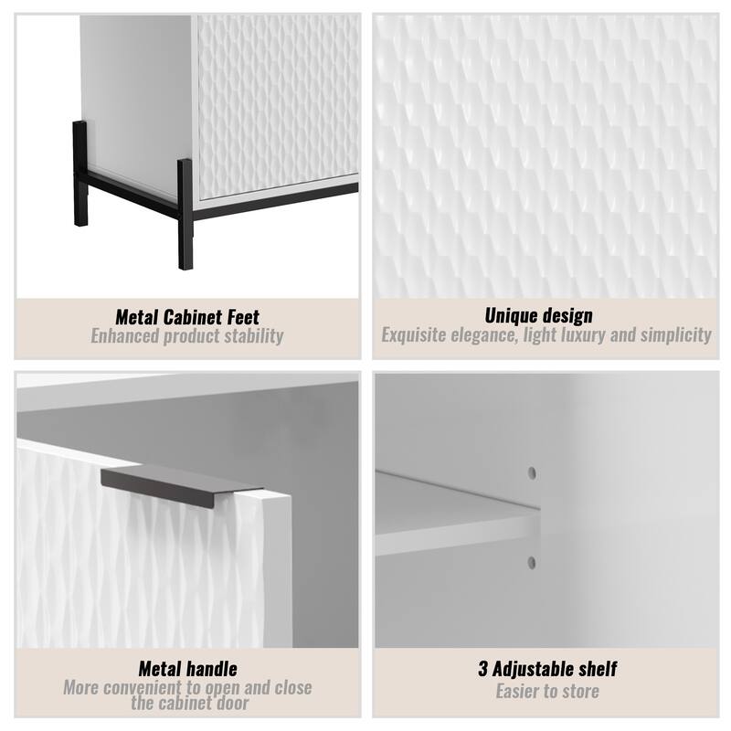 Clihome 3-Door High Gloss Buffets Sideboards with Adjustable Shelves