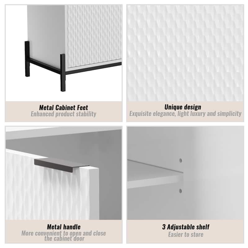 Modern High Gloss 3-Door Cabinet -Buffet Sideboard with Powder Coated Metal Feet