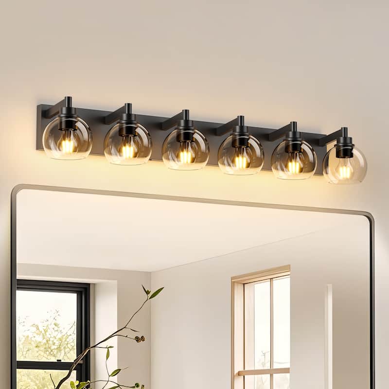 Farmhouse Bathroom Vanity Light Fixtures, 6-Light Wood Bathroom Light Fixtures Over Mirror, Rustic Sconces Wall Lighting - Black - Black