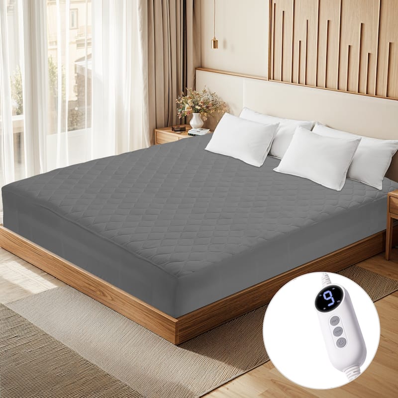 Temperature Regulating Quilted Electric Heated Mattress Pad - Twin - Gray
