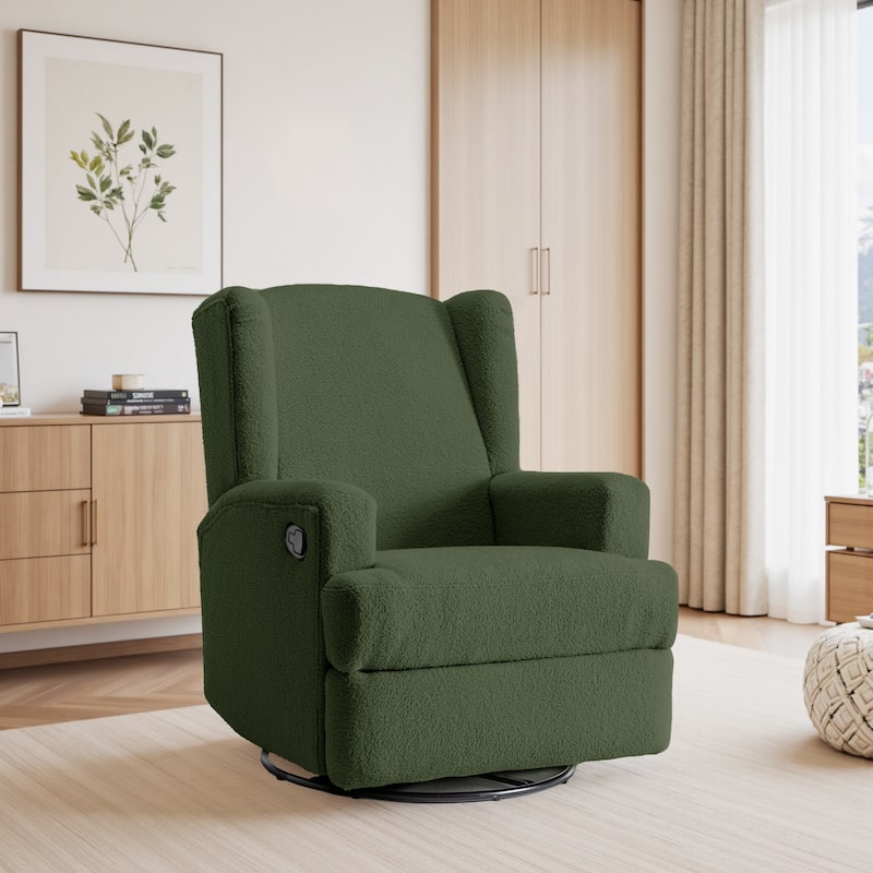 UIXE Upholstered Modern Swivel Glider Rocker Recliner - Boucle-Green-single