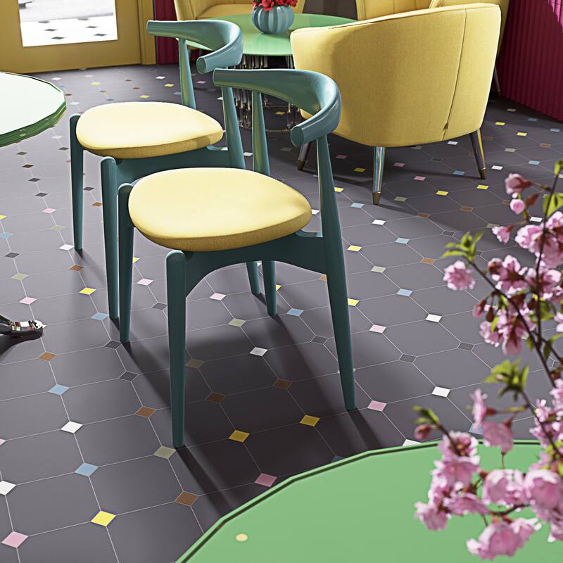 Merola Tile Vaudeville Octagon Antracita with Taco Multi 7-7/8" x 7-7/8" Porcelain Floor and Wall Tile
