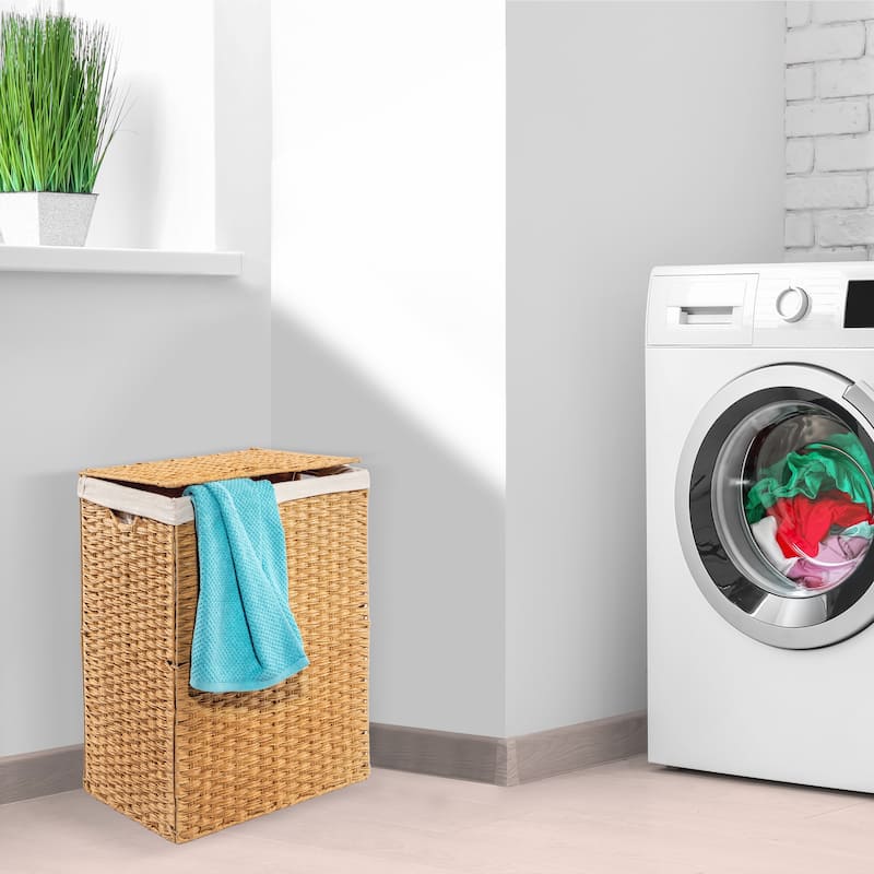 Seville Classics Lidded Foldable Portable Rectangular Laundry Hamper Basket with Washable Liner