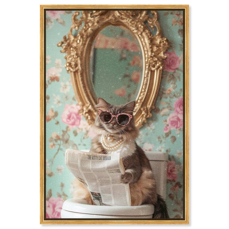 Ornate Kitty Toilet Time Canvas by Art Remedy - Gold - 36" x 54"