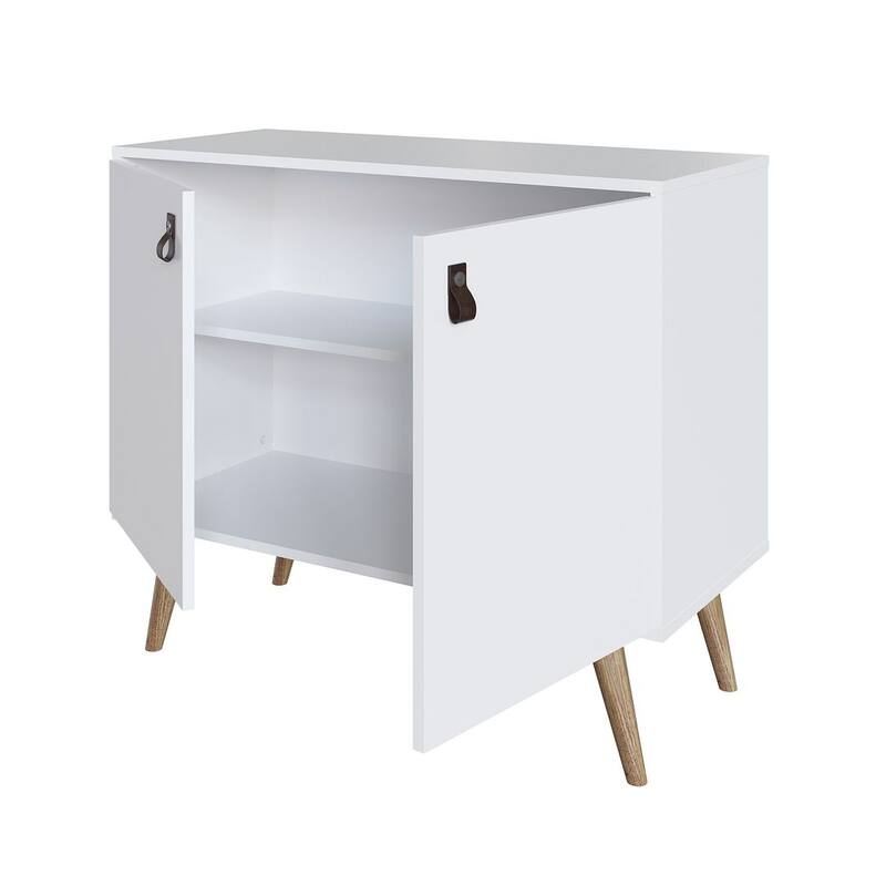 Manhattan Comfort Amber Accent Cabinet with Faux Leather Handles in Blue and Nature