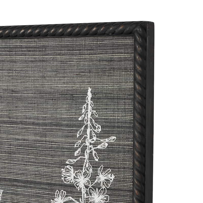 Wood Floral Relief Wall Decor with Gray Textured Backing and Black Twisted Frame - Black - Roche River Decor