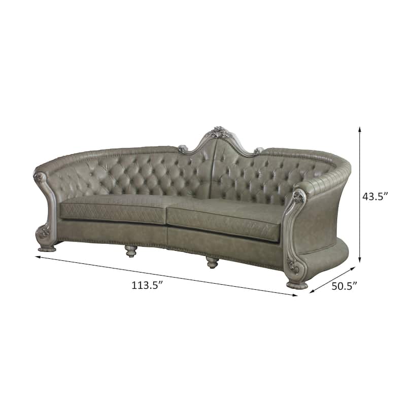 Adison Vintage Bone White Button-Tufted Sofa with Nailhead Trim