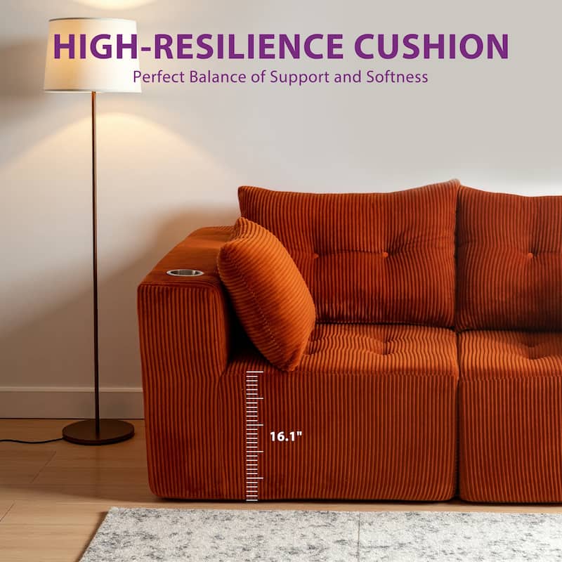 Modular Sectional Corduroy Sofa Couch Loveseat Boneless Cloud Couch - 35.8"D x 73"W x 26.3"H
