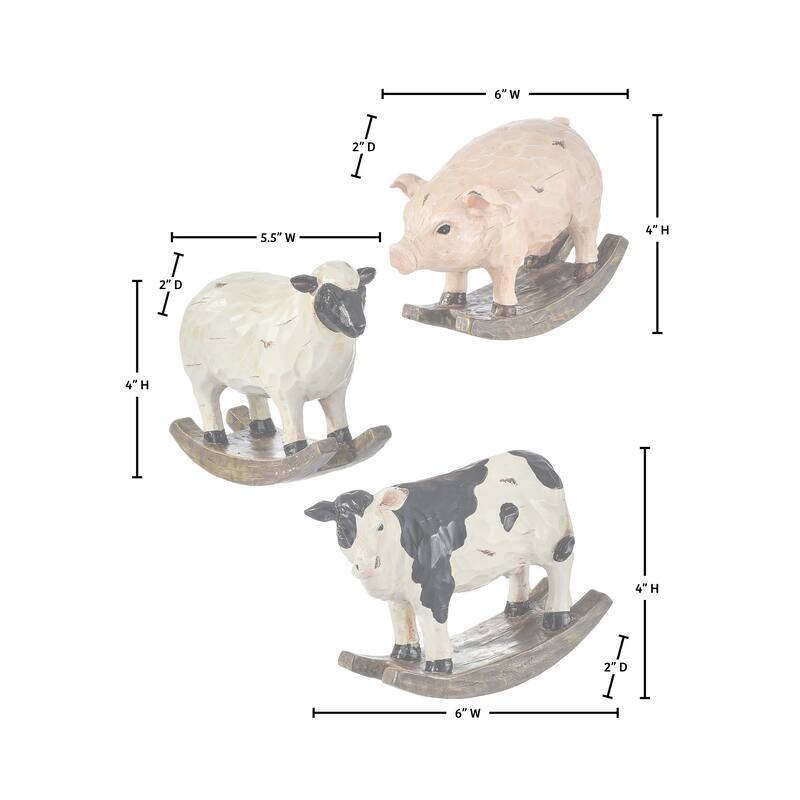 6" Resin Farm Pig, Sheep, and Cow Rocker Set of 3
