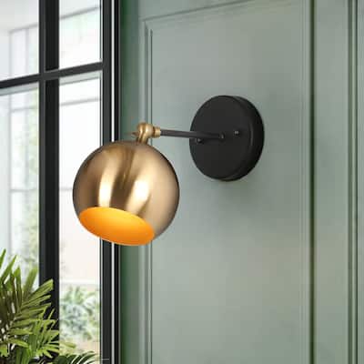 Modern Black Gold 1-Light Metal Globe Wall Sconces Industrial Armed Sconce