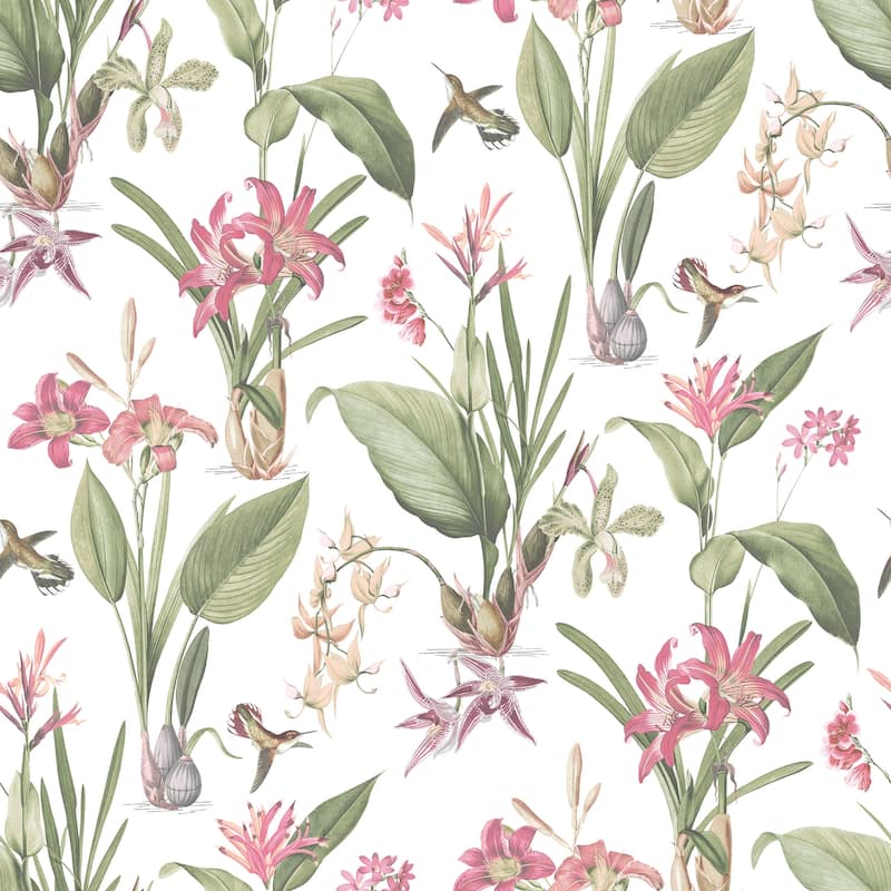 Galerie Wallcoverings Secret Garden Botanical Floral Non-woven Matte Wallpaper Roll - 33 feet x 21 inches - Pink