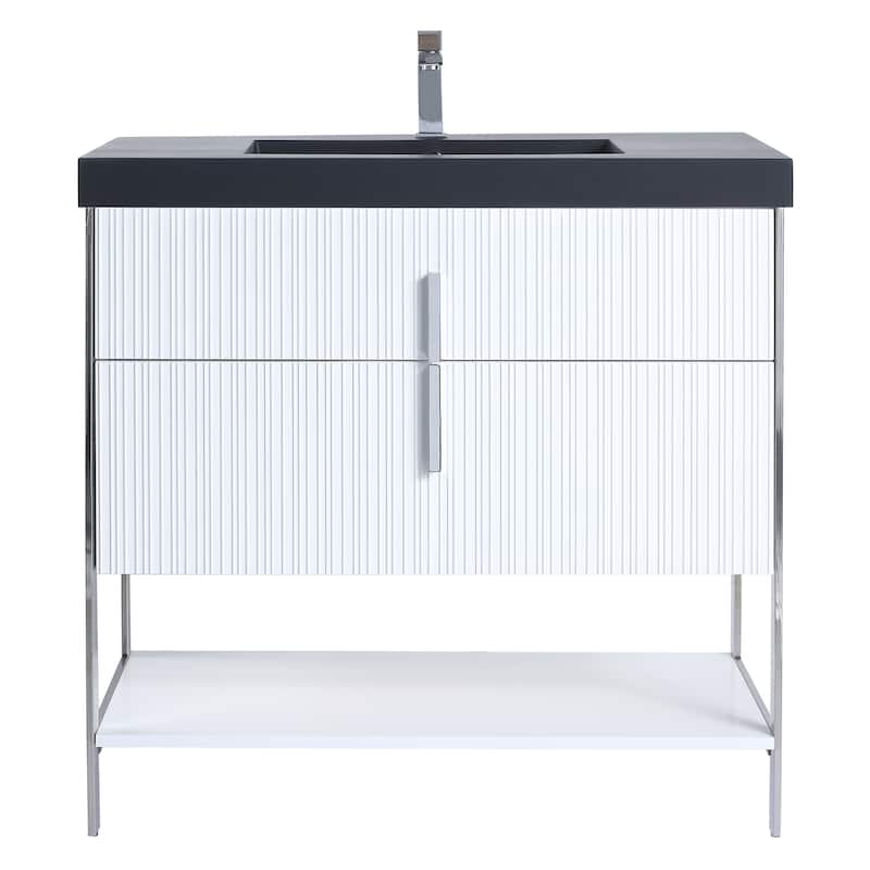 Fine Fixtures Serenity Modern Bathroom Vanity with Black Gel Acrylic Top