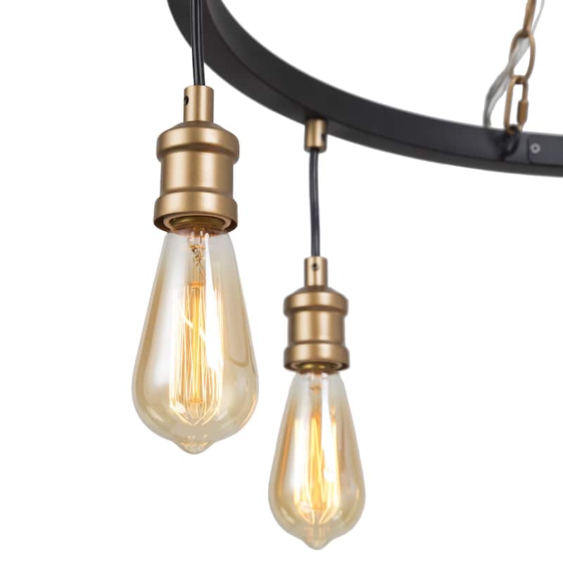 Modern Farmhouse 6-Light Black Gold Wagon Wheel Chandelier for Dining Room - W24.8"x H31.5"
