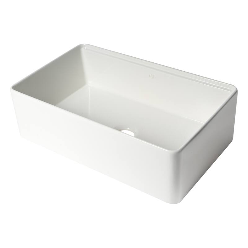 ALFI Brand White Smooth Apron Workstation 33" x 20" Single Bowl Step Rim Fireclay Farm Sink with Accessories