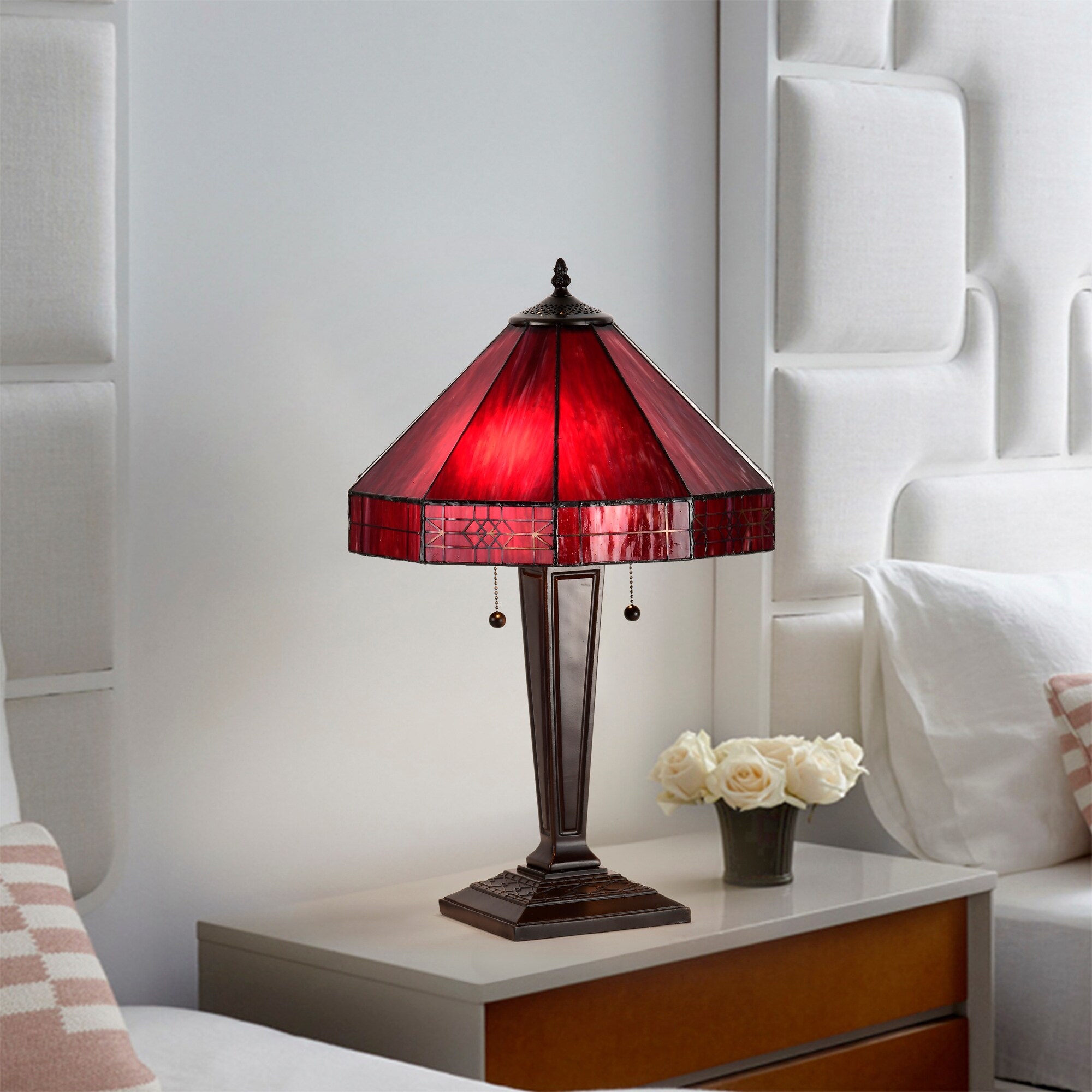 Warehouse of Tiffany Maeve Tiffany-style 2-light Red Table Lamp