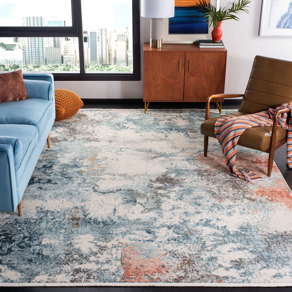 SAFAVIEH Shivan Lanie Modern & Contemporary Abstract Blue/Ivory Rug