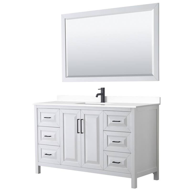 Wyndham Collection Daria 60" Free Standing Single Basin Vanity Set - White / White Cultured Marble Top / Matte Black