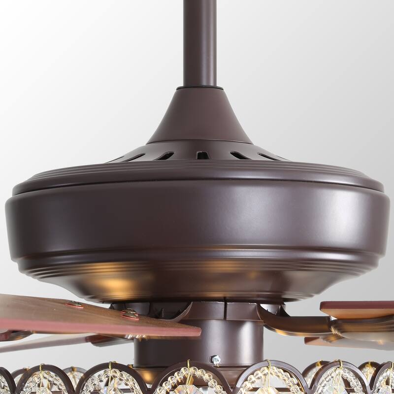 Sofucor 52" Ceiling Fan with Light Remote, Classical Crystal Chandelier fan, 5 Blades & Reverse Airflow, Black