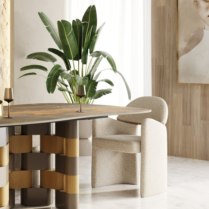 Modrest Ashley Modern Beige Fabric & Brushed Brass Dining Chair