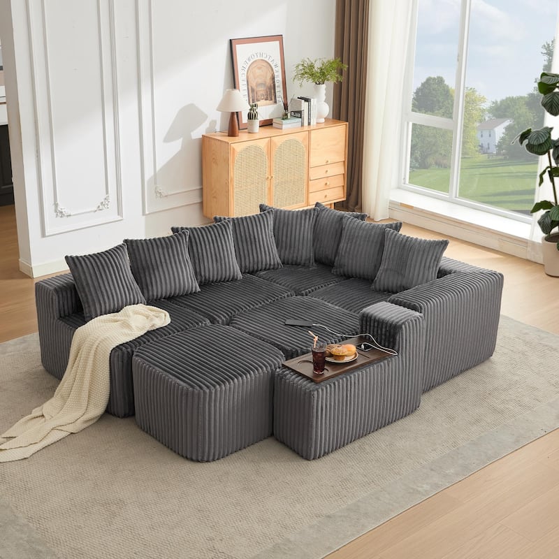 Boneless Modular Sofa with USB, Wireless Charging & Coffee Table Board