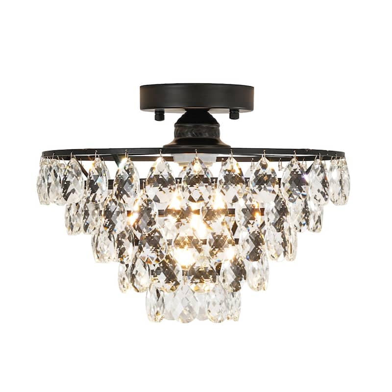 Vintage Glam Tiered Round Crystal Semi Flush Ceiling Light 12.6in