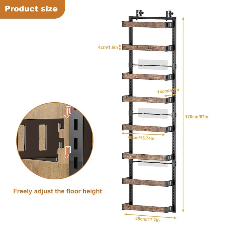 Over The Door Pantry Organizer, 8-Tier Adjustable Over-Door Storage Organizer, Multi-Space Kitchen, Bathroom, Bedroom