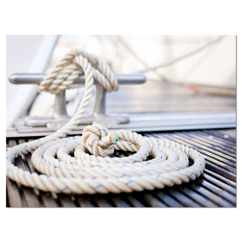 Designart "White Nautical Mooring Rope" Modern Landscape Canvas Art - White