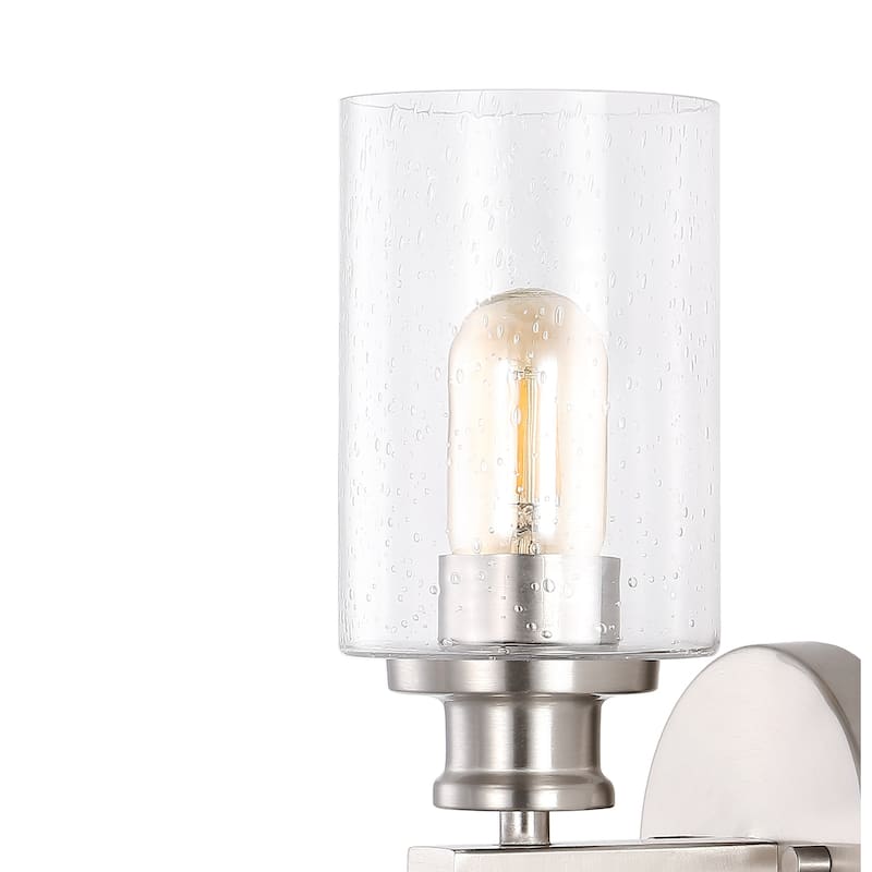 Jules Edison 16.5" Cylinder 2-Light Iron/Seeded Glass Farmhouse Contemporary LED Wall Sconce, Black by JONATHAN Y - One