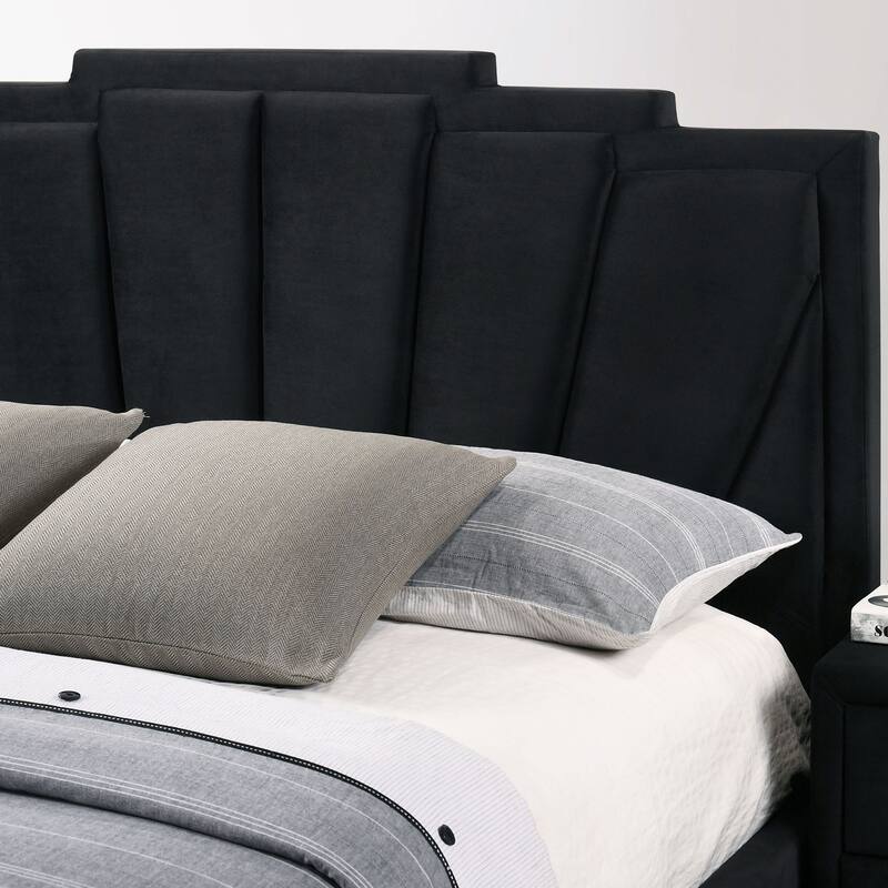 Furniture of America Glim Art Deco 3-Piece Shell Tufted Upholstered Bedroom Set