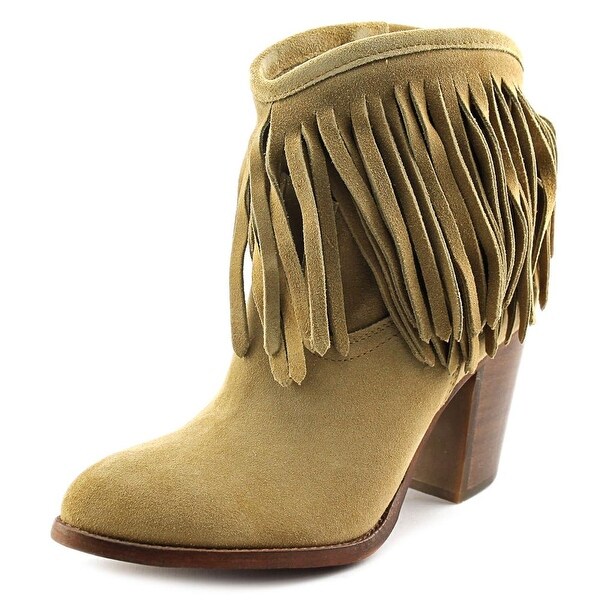 Frye Ilana Fringe Short Women Round Toe Leather Tan Ankle Boot