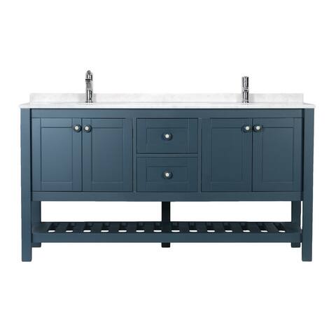Giallo Rosso Lucca 60 inch Freestanding Bathroom Vanity with Marble Top and Double Sink - No Mirror - Charcoal Gray