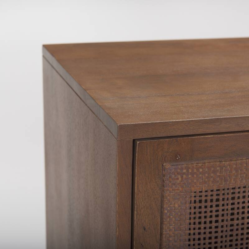 Grier Light Brown Solid Wood with Cane 4 Door Sideboard - 72.0L x 18.0W x 31.0H