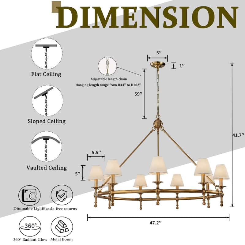 Vintage Chandelier 6-Light Classic Pendant Fixture with White Shades for Elegant Interior Lighting